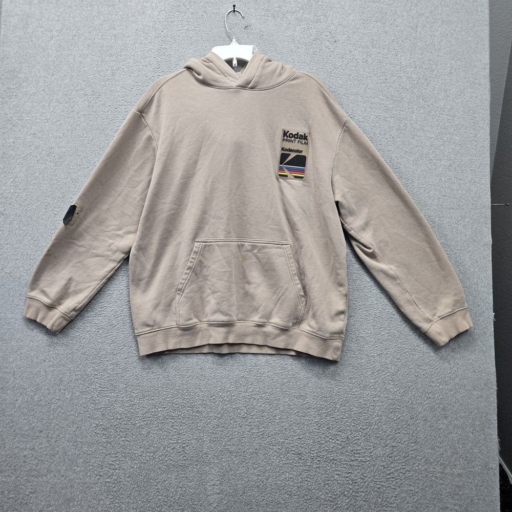 H&M Kodak Men Hoodie XL Beige Print Film Logo Graphic Print Fleece Relaxed Fit